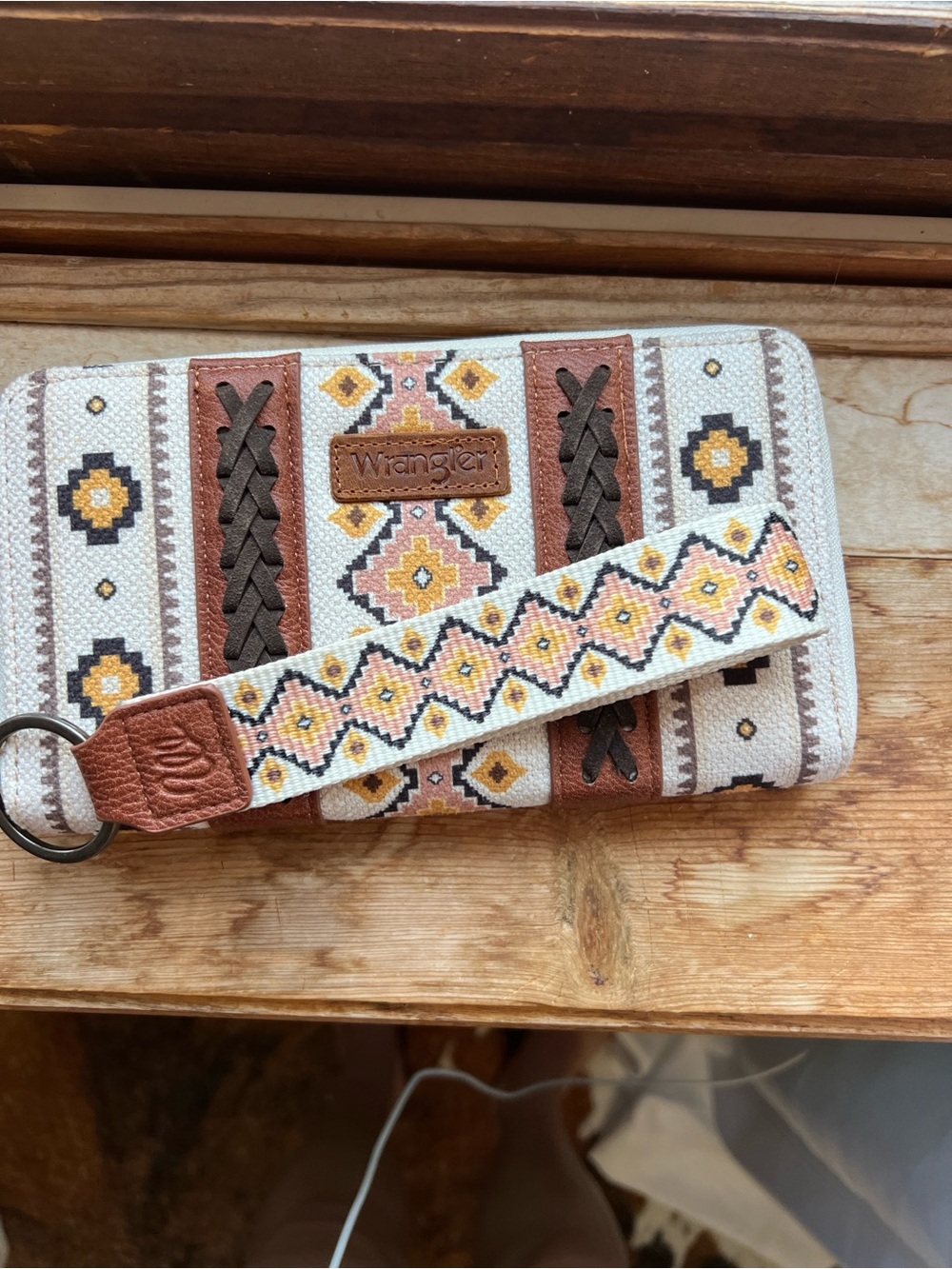 Wrangler Beige, Brown & Yellow Aztec Wristlet Phone Case